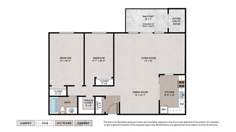 Floor plan for 2 beds, 1 bath, 1040 sqft